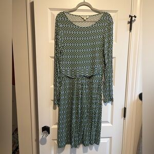 Boden Blue and Green Geometric Long-Sleeve Dress